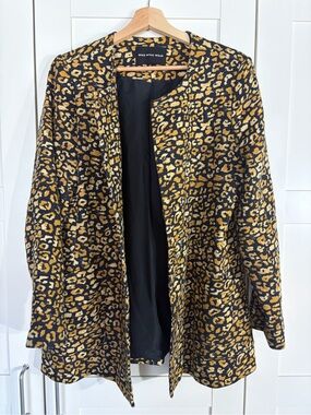 Who What Wear Leopard-Print Open Blazer in Black and Mustard W